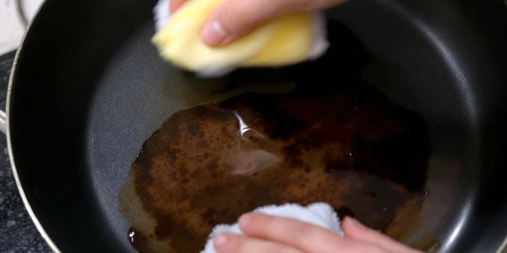 Cleaning burn marks off a non-stick frying pan.