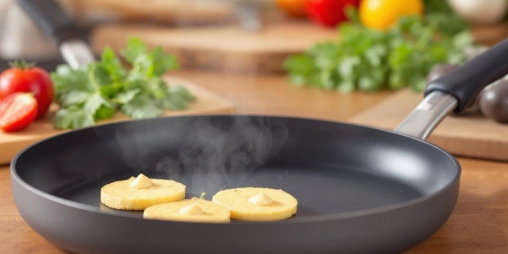 Close-up of PetFusion non-stick frying pan with food.